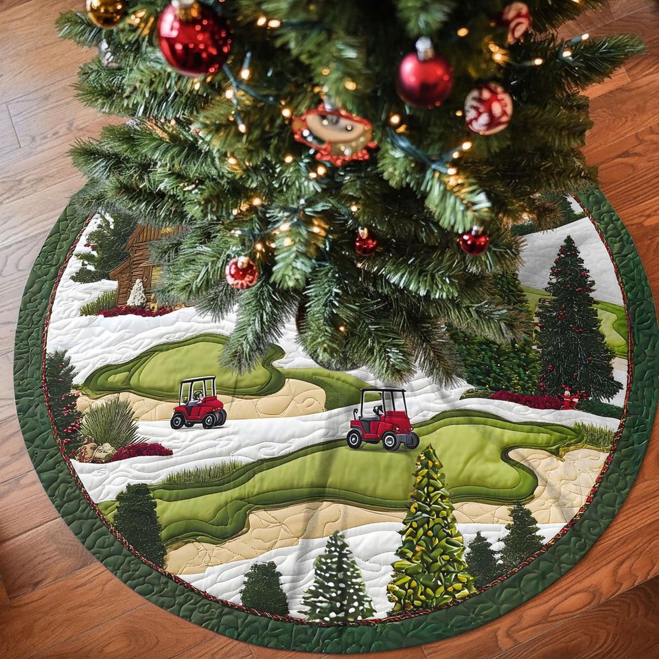 Golf Christmas Tree Skirt, Holiday Golf Decor, Winter Golf Course Tree Mat for Golf Lovers
