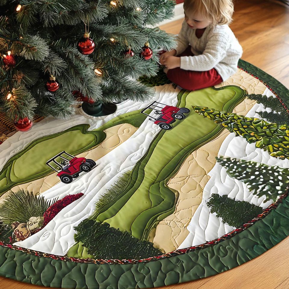 Golf Christmas Tree Skirt, Holiday Golf Decor, Winter Golf Course Tree Mat for Golf Lovers
