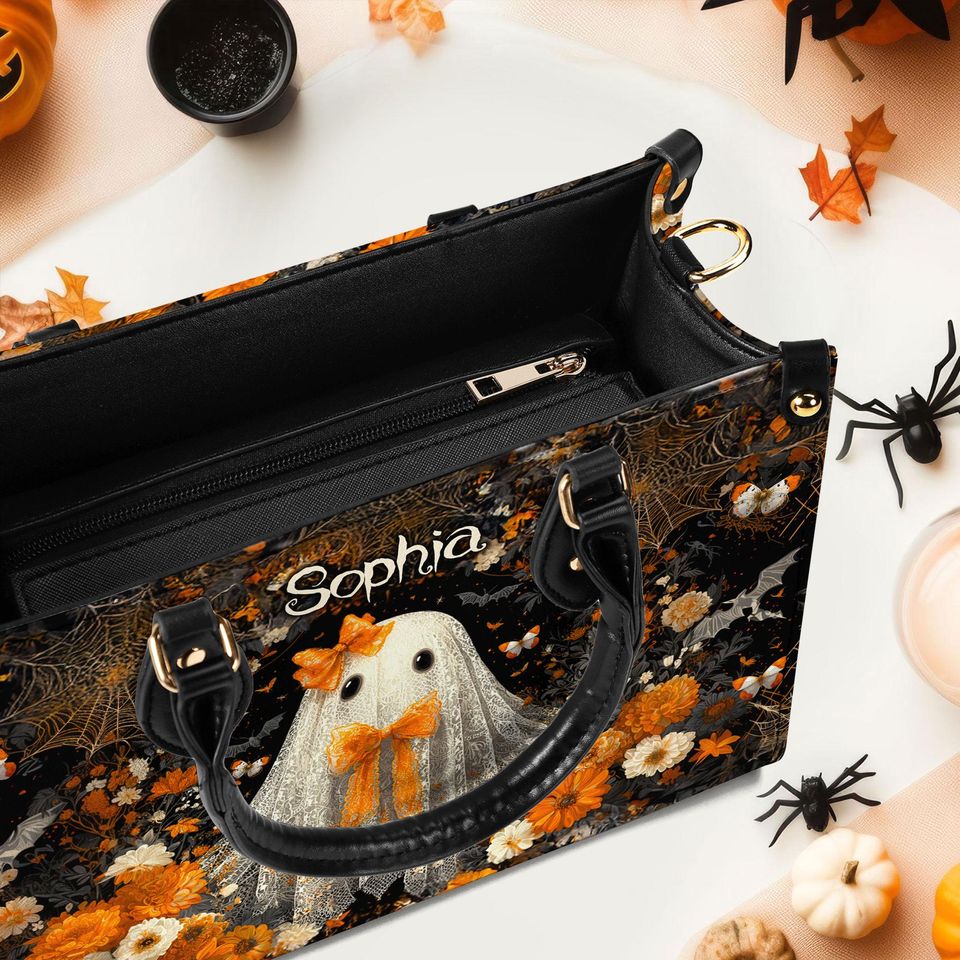 Personalized Cute Lace Ghost Leather Handbag, Halloween Accessories