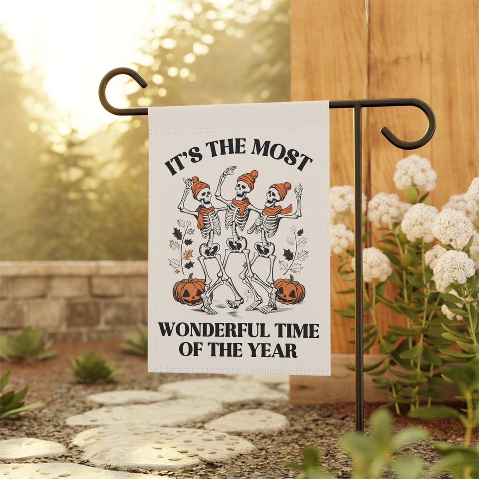 Skeleton Halloween Garden Flag, Spooky Garden Flag, Halloween House Banner, Fall Yard Flag, Spooky Garden Decor, Goth Garden, Halloween Sign