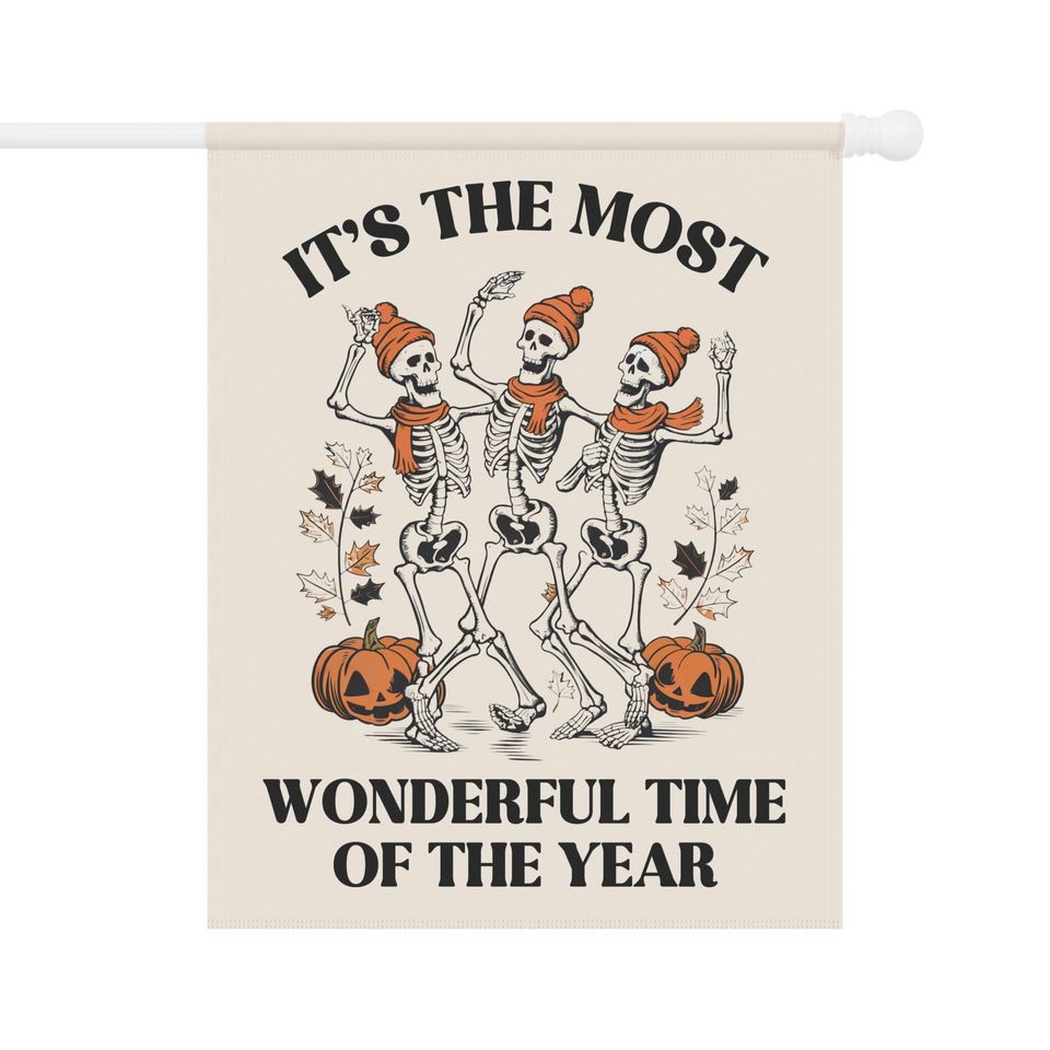 Skeleton Halloween Garden Flag, Spooky Garden Flag, Halloween House Banner, Fall Yard Flag, Spooky Garden Decor, Goth Garden, Halloween Sign
