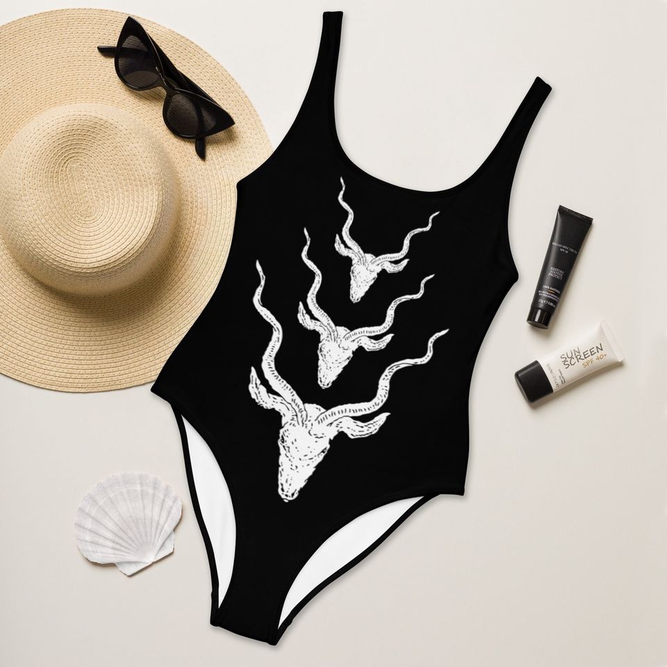 Goth One Piece Swimsuit/ Black One-Piece Swimsuit/ Bodysuit/