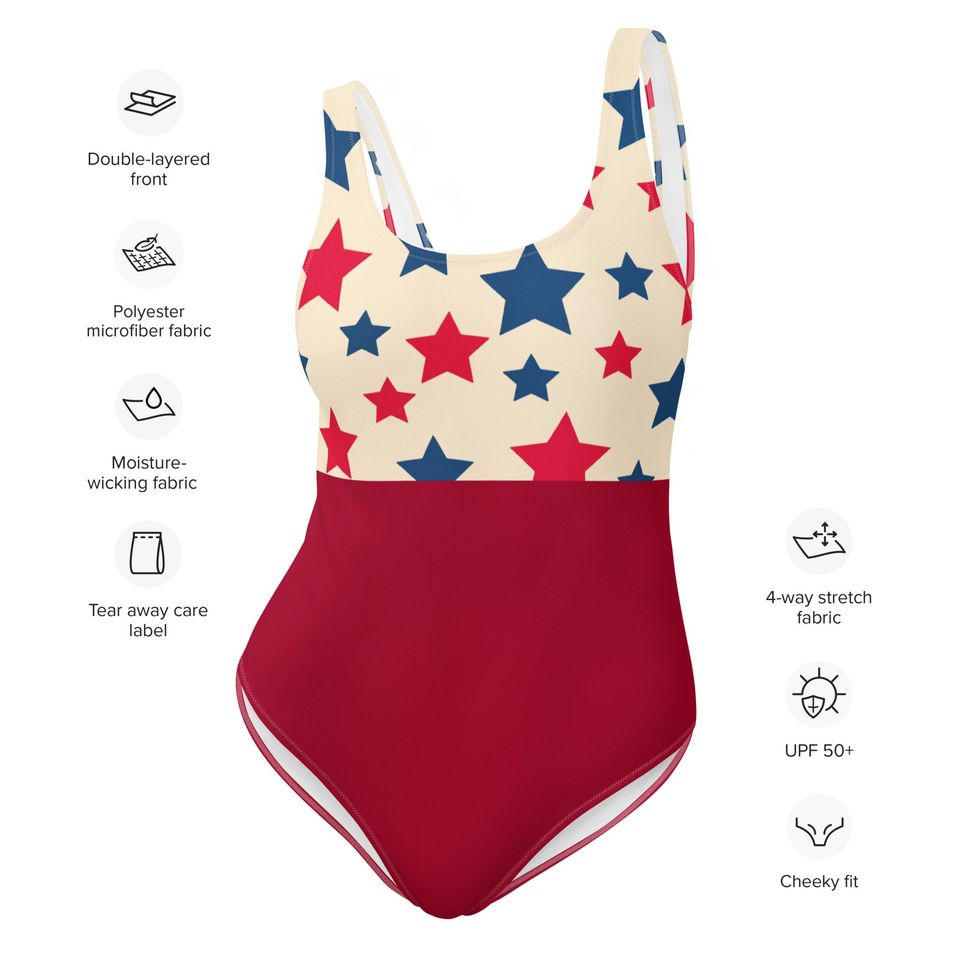Red and Blue Stars One-Piece Swimsuit/ Forth of July Swimsuit