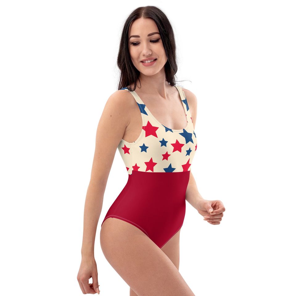 Red and Blue Stars One-Piece Swimsuit/ Forth of July Swimsuit