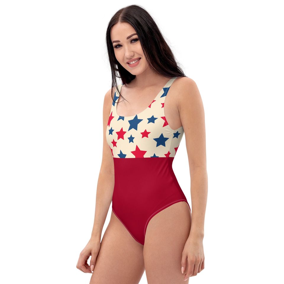 Red and Blue Stars One-Piece Swimsuit/ Forth of July Swimsuit