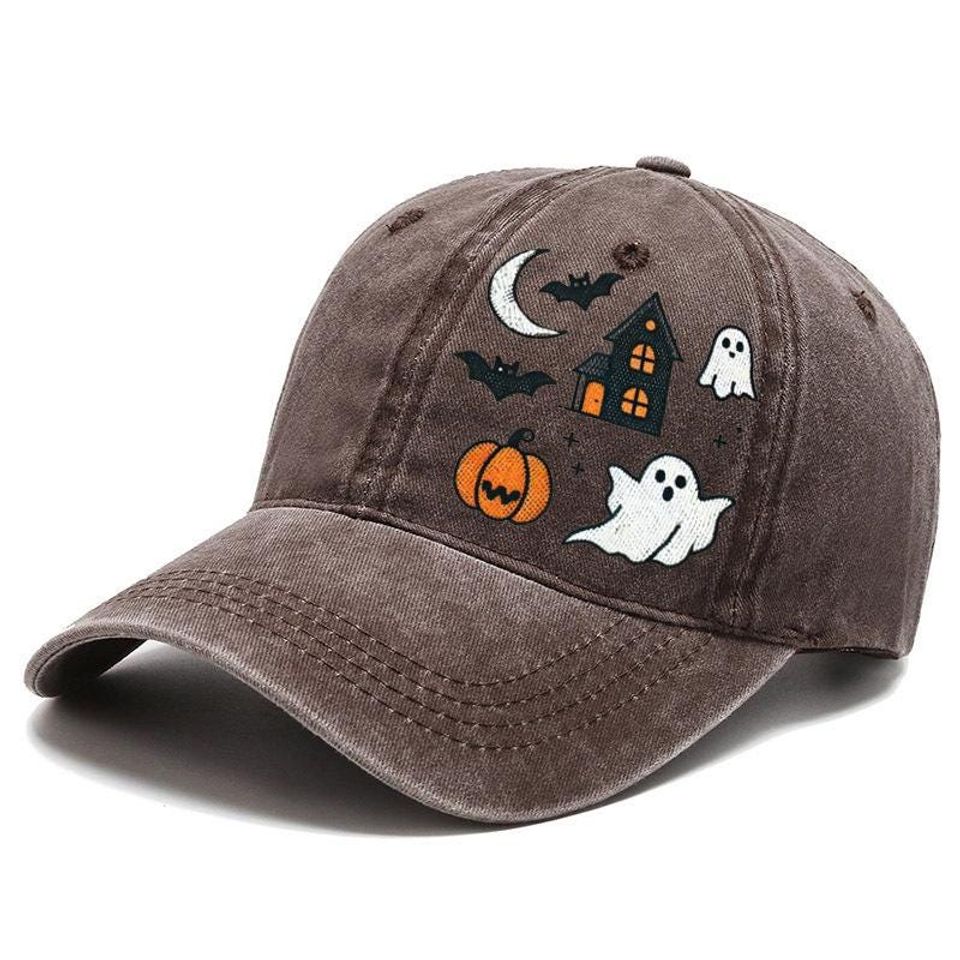 Embroidered Haunted House Cap, Cute Ghosts and Bats Hat