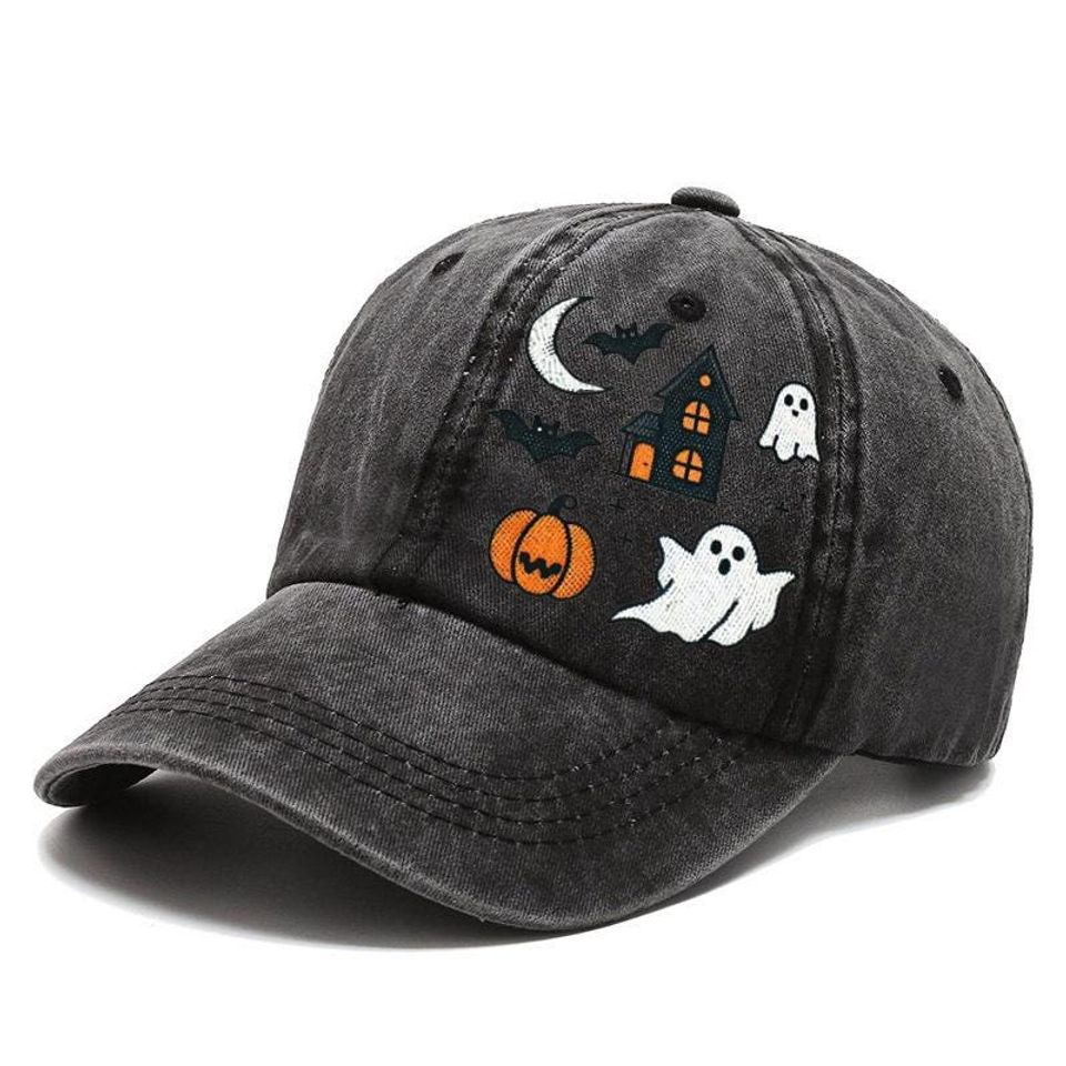 Embroidered Haunted House Cap, Cute Ghosts and Bats Hat