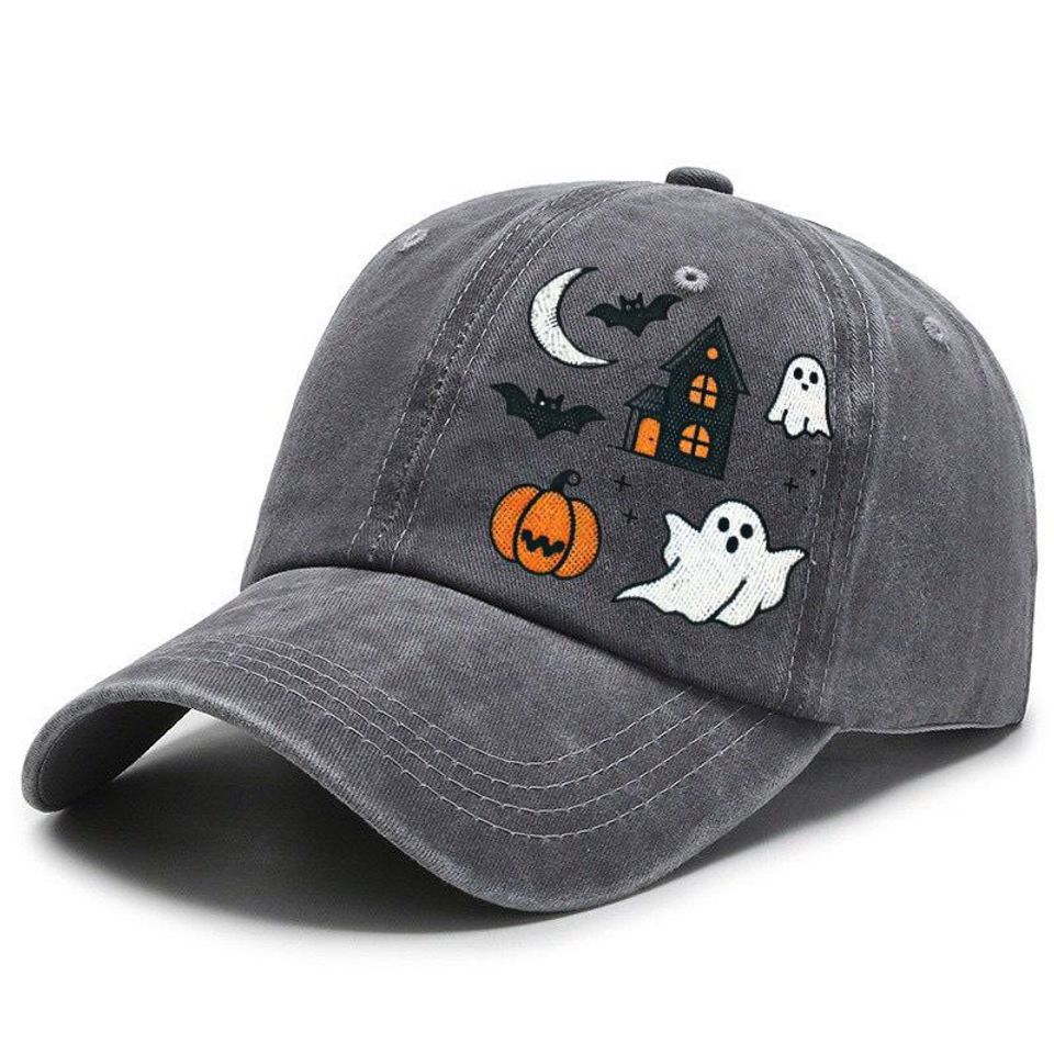 Embroidered Haunted House Cap, Cute Ghosts and Bats Hat