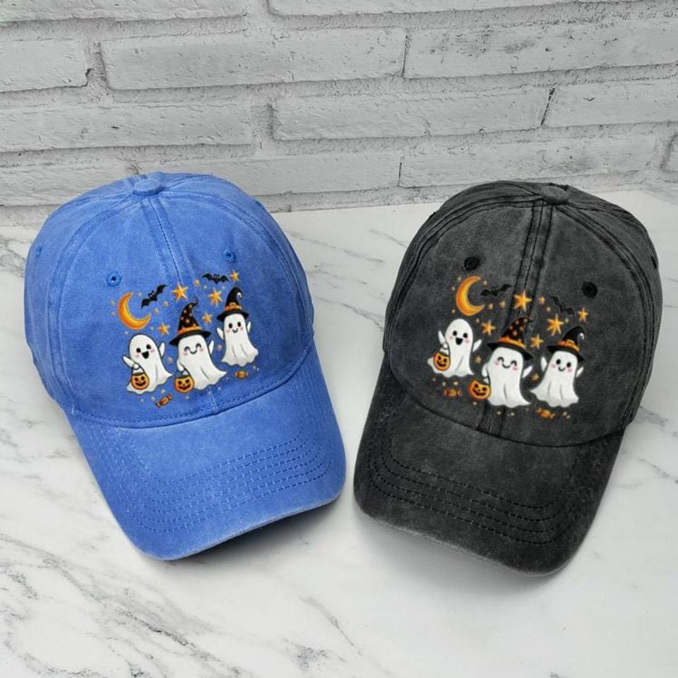 Embroidered Halloween Ghost Cap, Fun Spooky Ghosts Baseball Hat