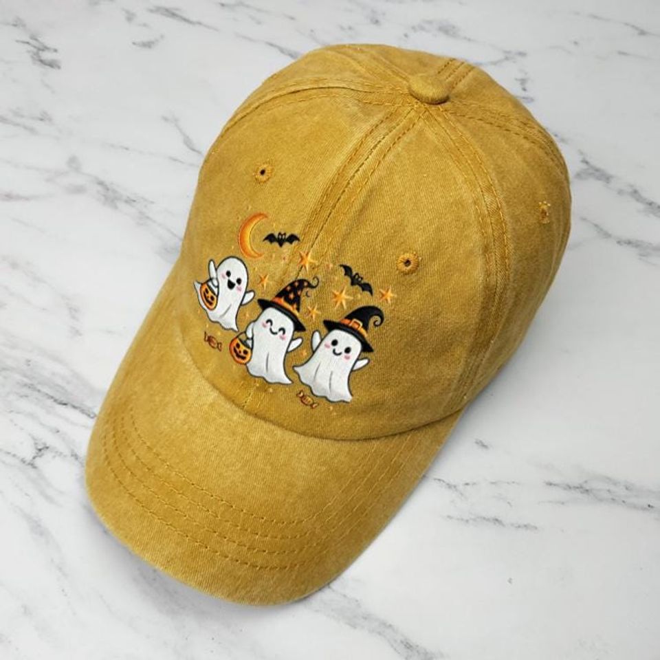 Embroidered Halloween Ghost Cap, Fun Spooky Ghosts Baseball Hat