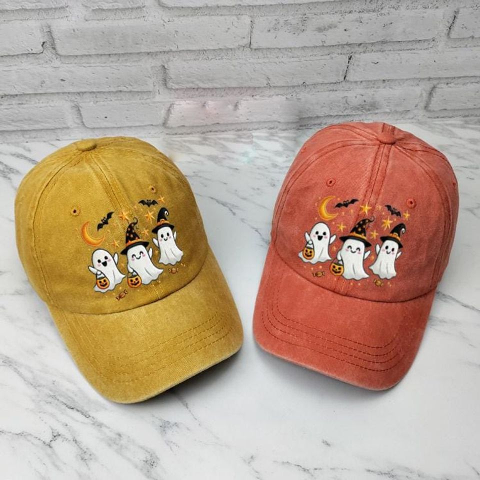 Embroidered Halloween Ghost Cap, Fun Spooky Ghosts Baseball Hat