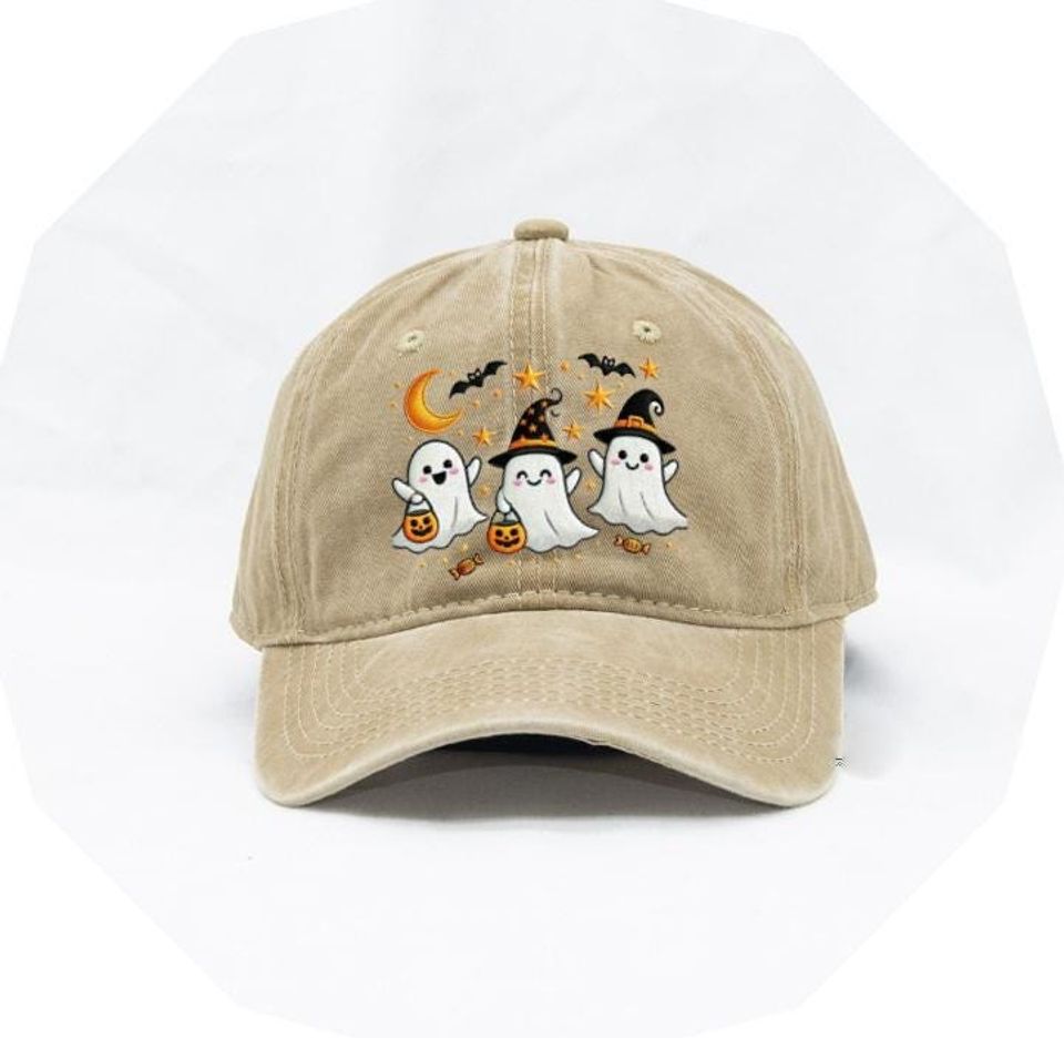 Embroidered Halloween Ghost Cap, Fun Spooky Ghosts Baseball Hat