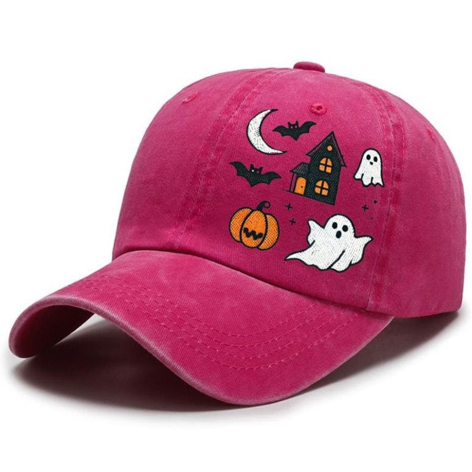 Embroidered Haunted House Cap, Cute Ghosts and Bats Hat
