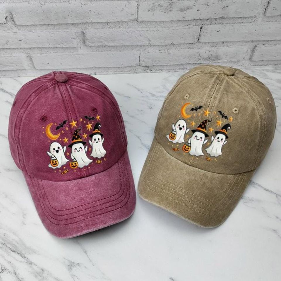 Embroidered Halloween Ghost Cap, Fun Spooky Ghosts Baseball Hat