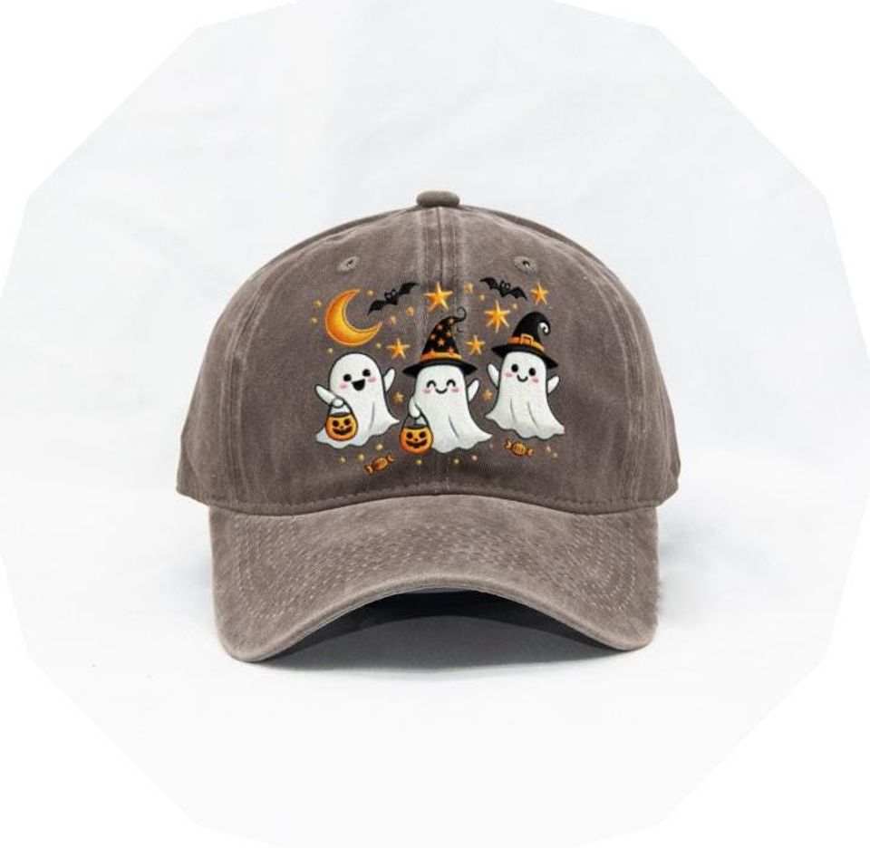 Embroidered Halloween Ghost Cap, Fun Spooky Ghosts Baseball Hat