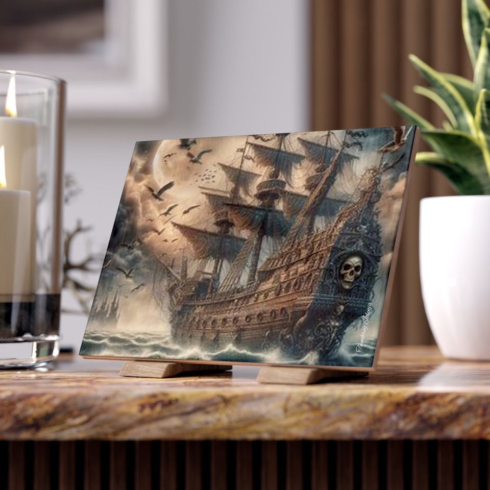 Pirate Ship in the Storm Ceramic Photos Tile, Home Decor