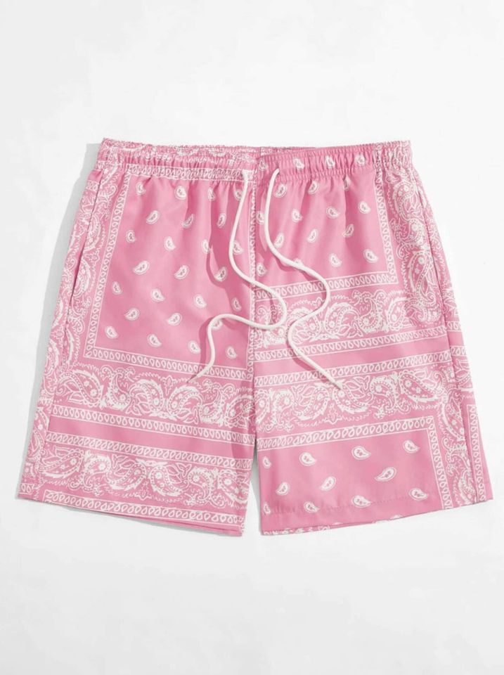 Men Drawstring Waist Paisley Print Shorts