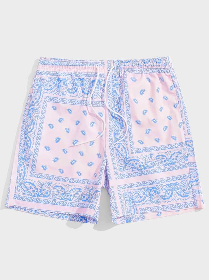 Men Drawstring Waist Paisley Print Shorts