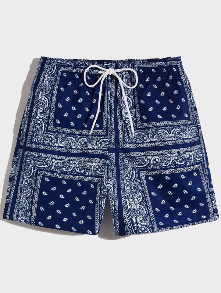 Men Drawstring Waist Paisley Print Shorts