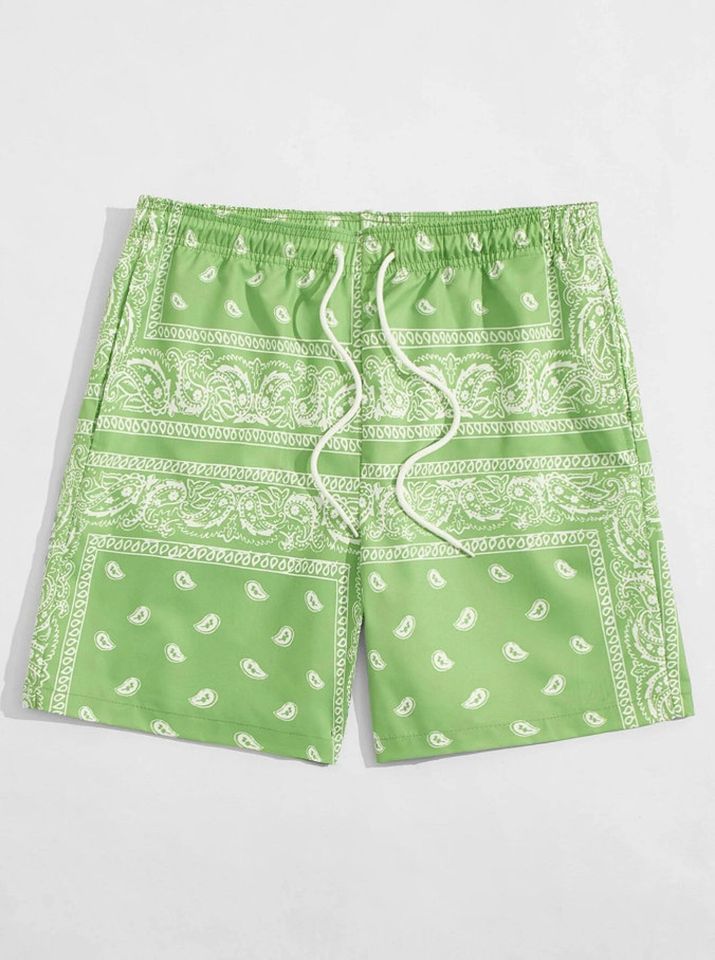 Men Drawstring Waist Paisley Print Shorts