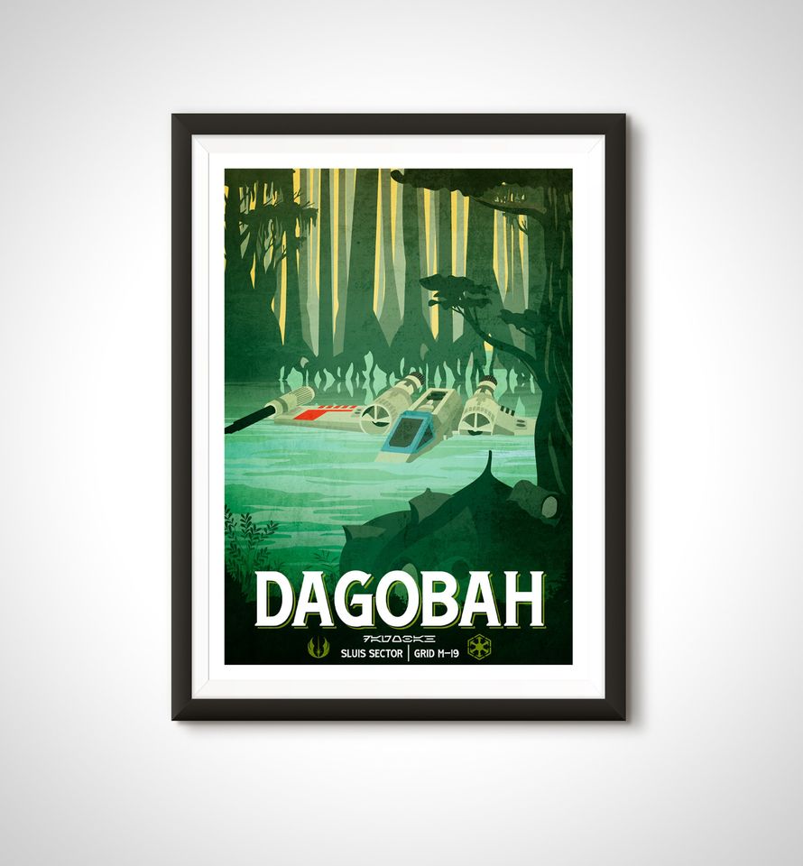 Star Wars Dagobah Poster: Retro Travel Print Sci-Fi Wall Art