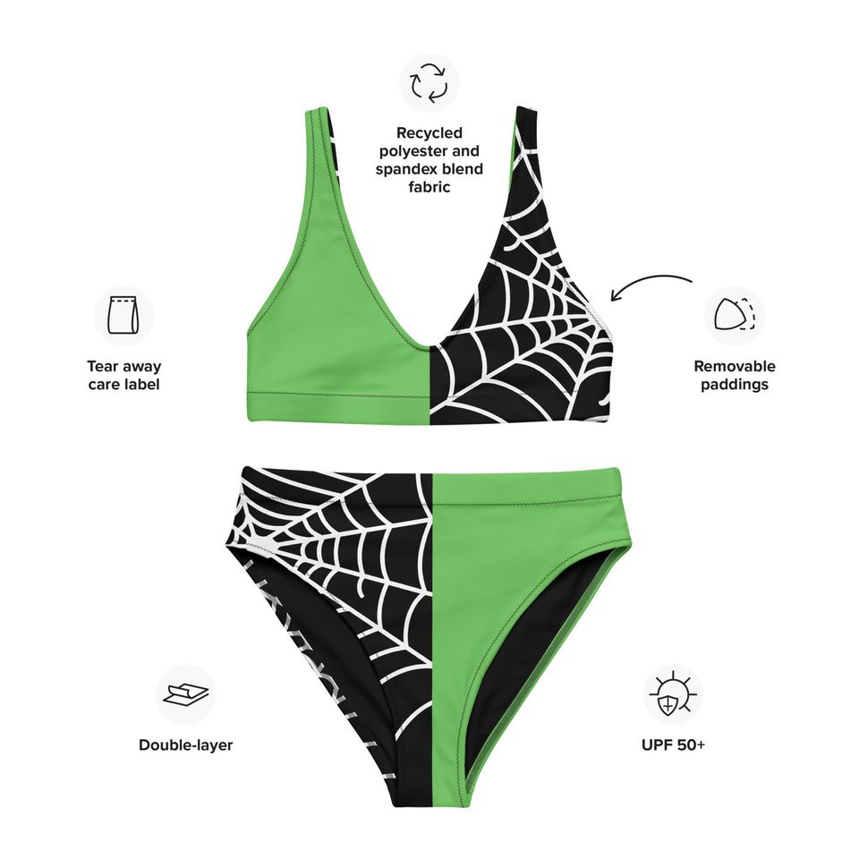Split Tone Gothic Spiderweb Bikini | Green and Black Two Piece Swimsuit