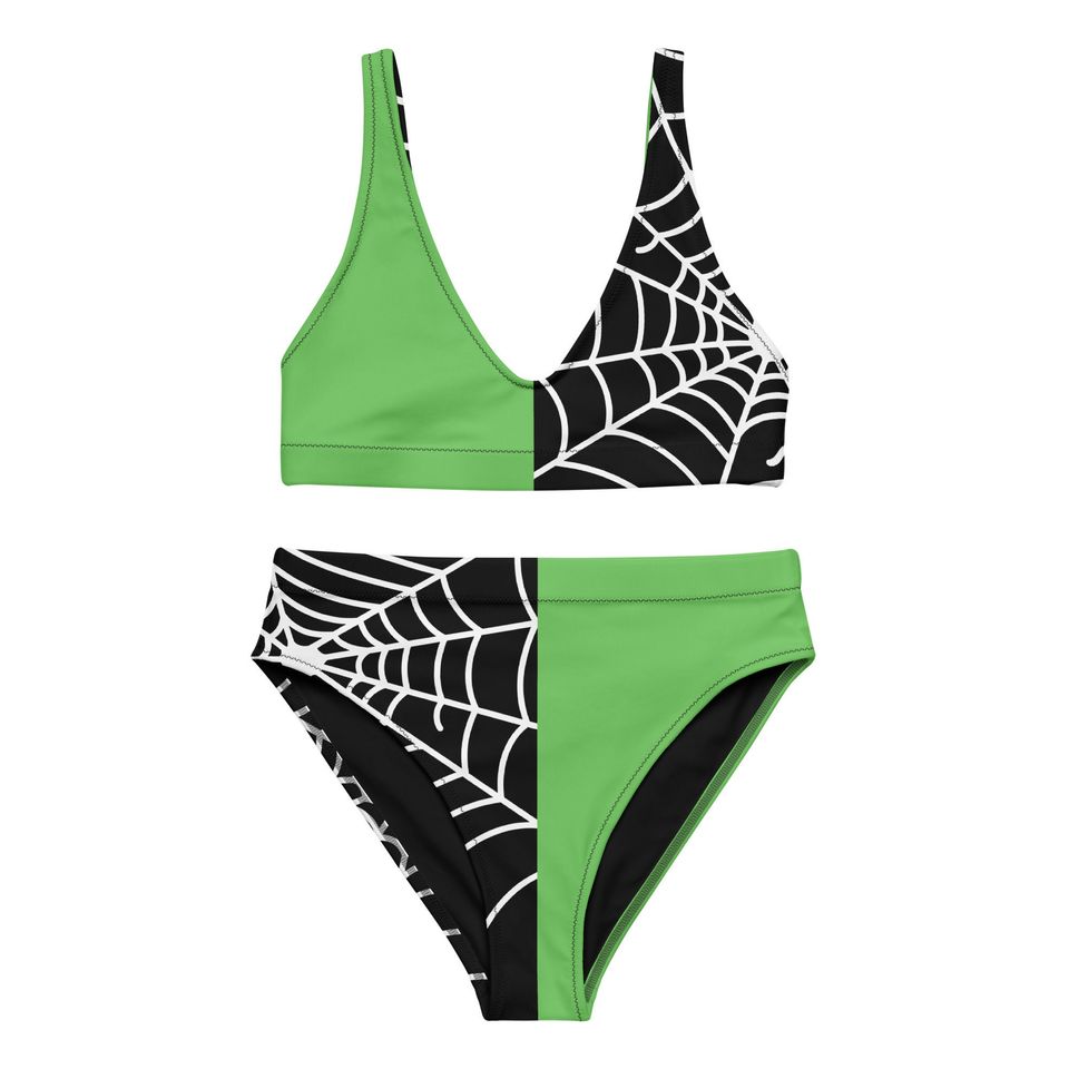 Split Tone Gothic Spiderweb Bikini | Green and Black Two Piece Swimsuit