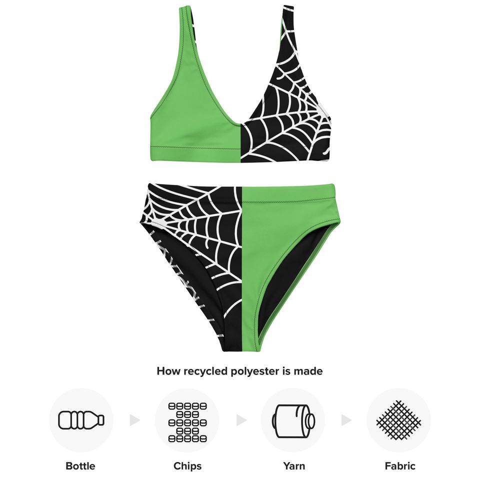 Split Tone Gothic Spiderweb Bikini | Green and Black Two Piece Swimsuit