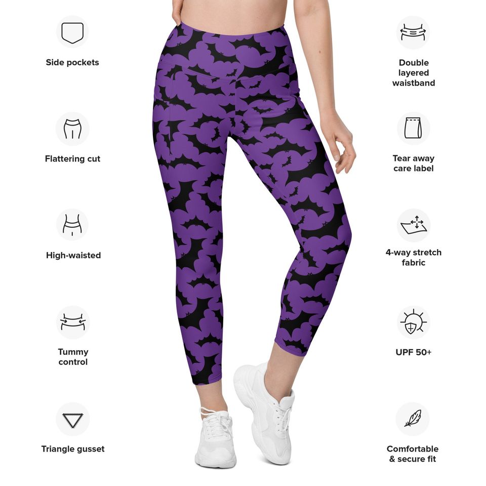 Bat Recycled Leggings with pockets - All-over bats pattern print leggings