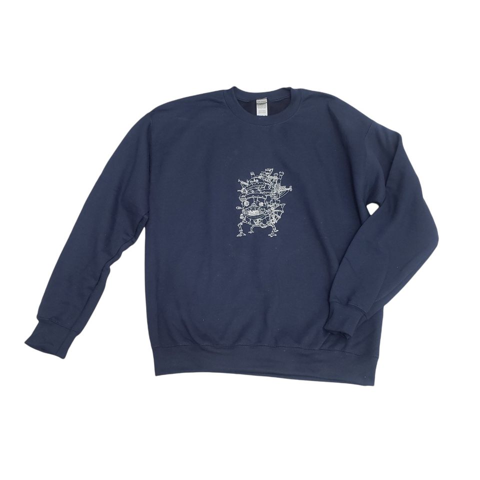 Anime Fantasy Castle Embroidered Sweater Sweatshirt Navy Blue