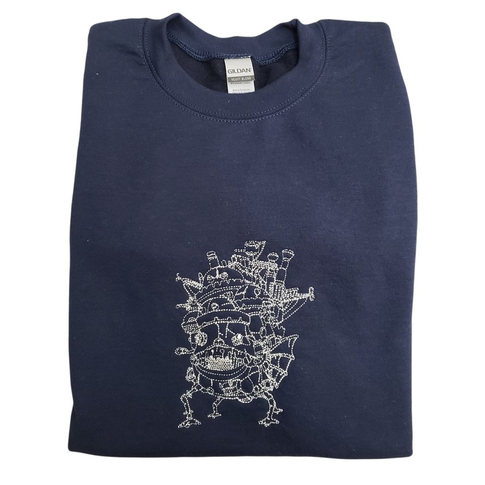 Anime Fantasy Castle Embroidered Sweater Sweatshirt Navy Blue