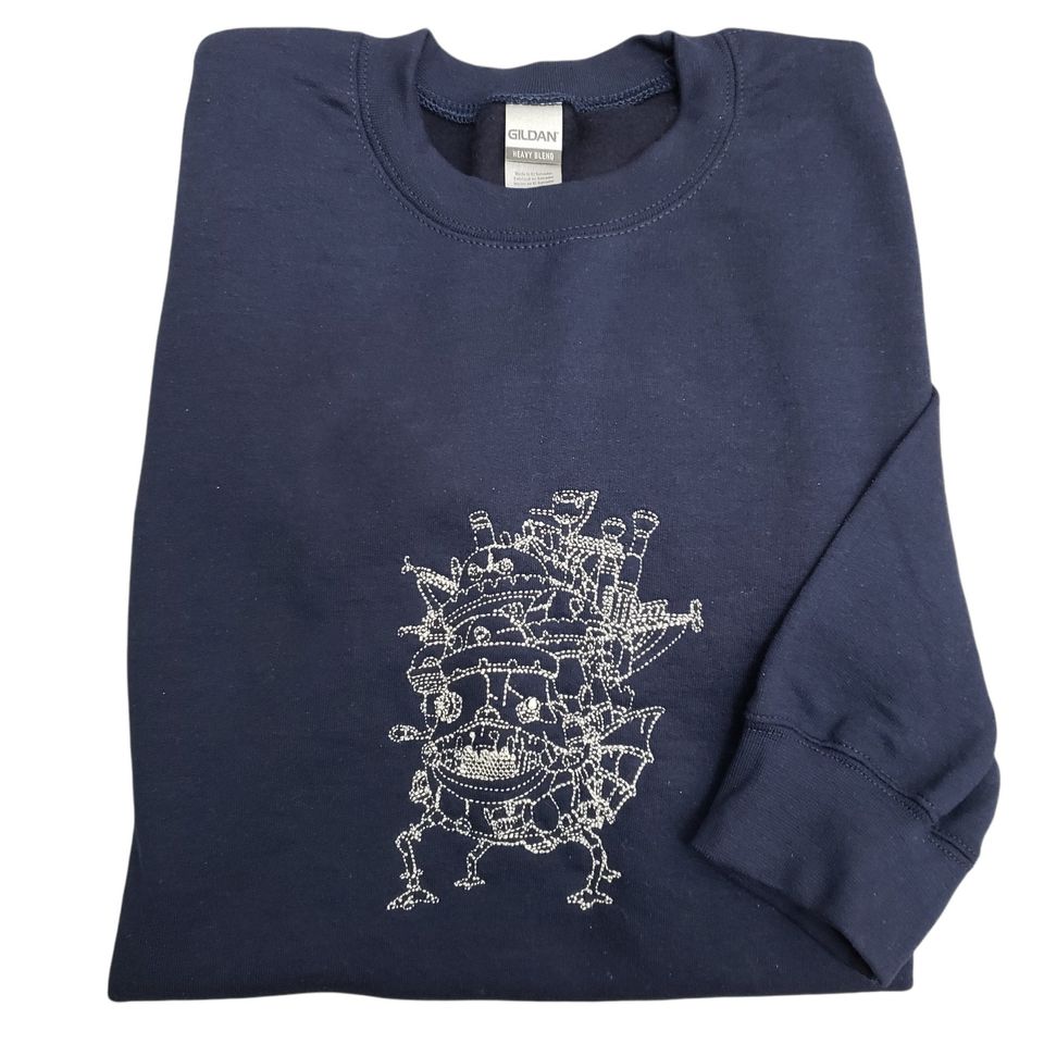Anime Fantasy Castle Embroidered Sweater Sweatshirt Navy Blue