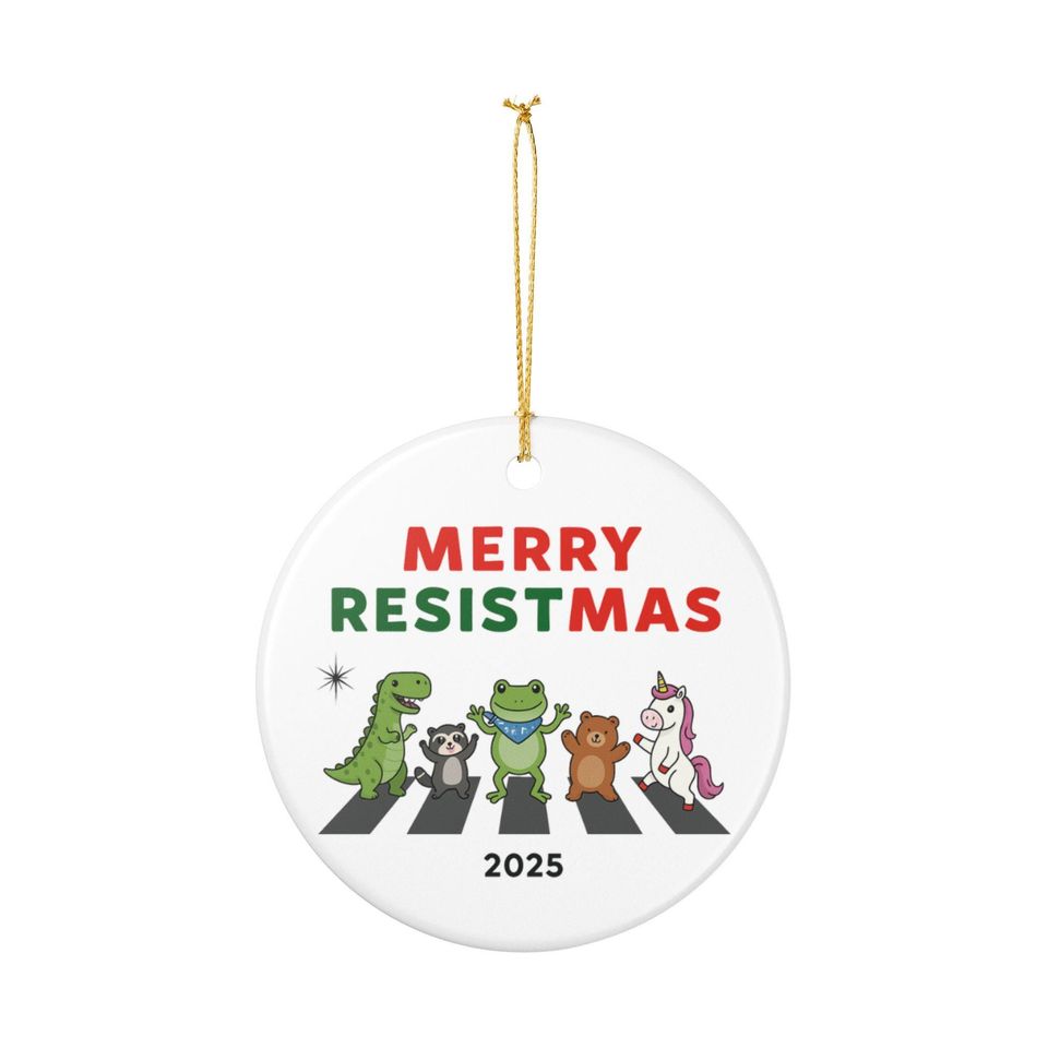 Merry Resistmas 2025 Ceramic Ornament  Funny Political Frog Christmas Tree Decor  Holiday Gift for Activists, Protesters or Free Thinkers