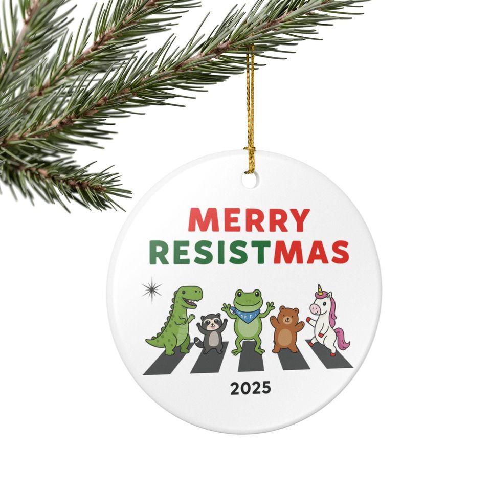 Merry Resistmas 2025 Ceramic Ornament  Funny Political Frog Christmas Tree Decor  Holiday Gift for Activists, Protesters or Free Thinkers
