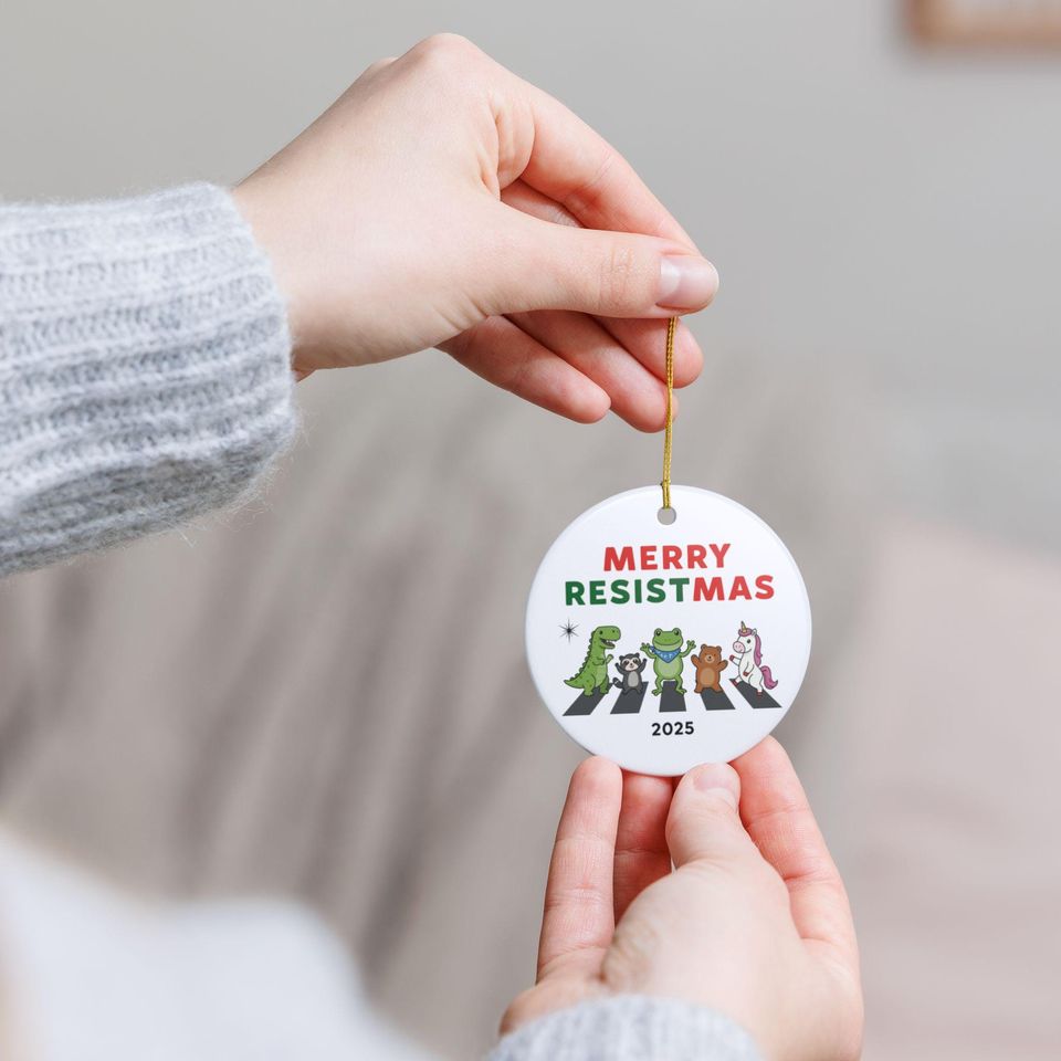 Merry Resistmas 2025 Ceramic Ornament  Funny Political Frog Christmas Tree Decor  Holiday Gift for Activists, Protesters or Free Thinkers