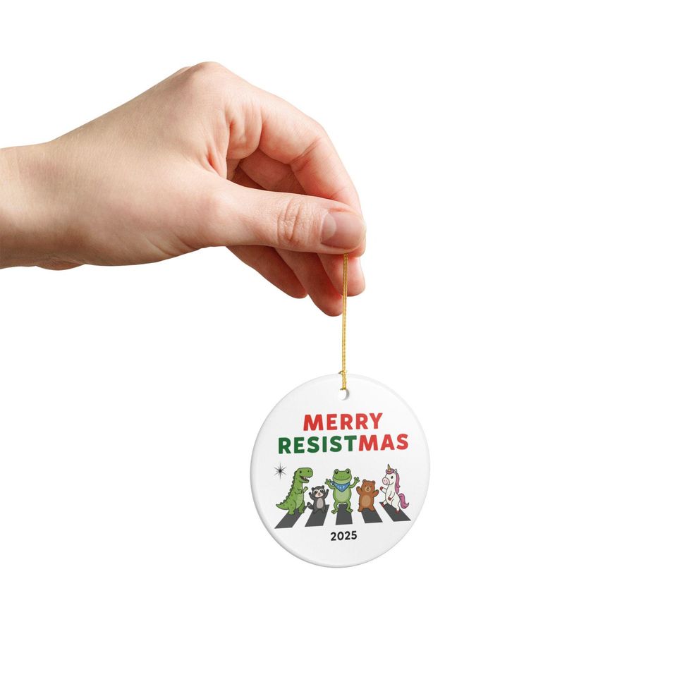 Merry Resistmas 2025 Ceramic Ornament  Funny Political Frog Christmas Tree Decor  Holiday Gift for Activists, Protesters or Free Thinkers