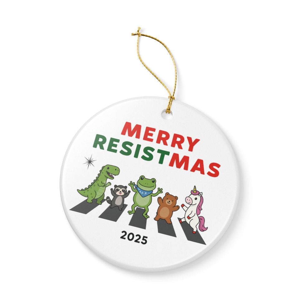 Merry Resistmas 2025 Ceramic Ornament  Funny Political Frog Christmas Tree Decor  Holiday Gift for Activists, Protesters or Free Thinkers
