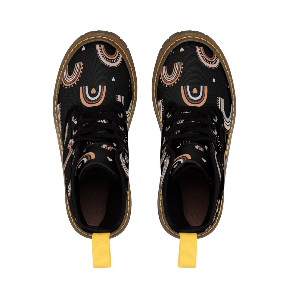 Pastel Rainbow Women's Canvas Boots, Trendy Rubber Sole, Unique Print Design