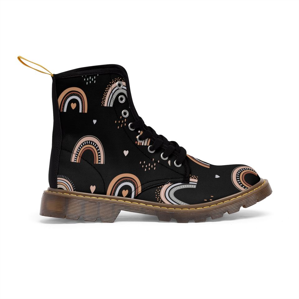 Pastel Rainbow Women's Canvas Boots, Trendy Rubber Sole, Unique Print Design