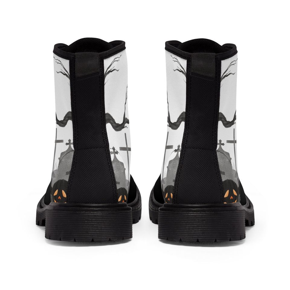 Women's Halloween Canvas Boots - Graveyard Design, Trendy & Comfortable, Perfect Fall Fashion
