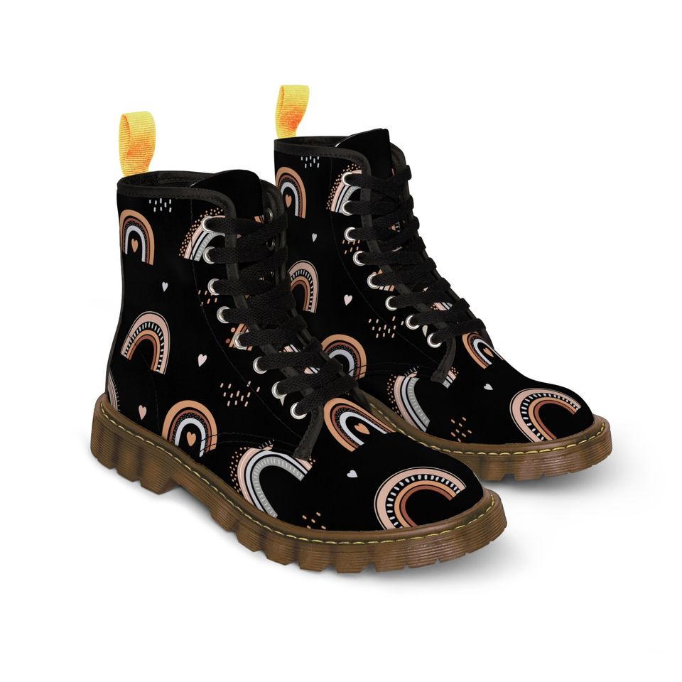 Pastel Rainbow Women's Canvas Boots, Trendy Rubber Sole, Unique Print Design