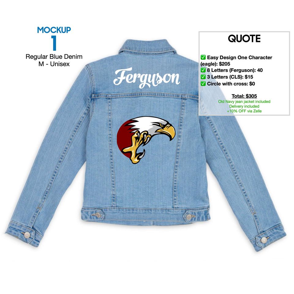 Custom Denim Jacket  Ferguson Eagle Design (Hand-Painted, Sparkled) - Custom for Anna