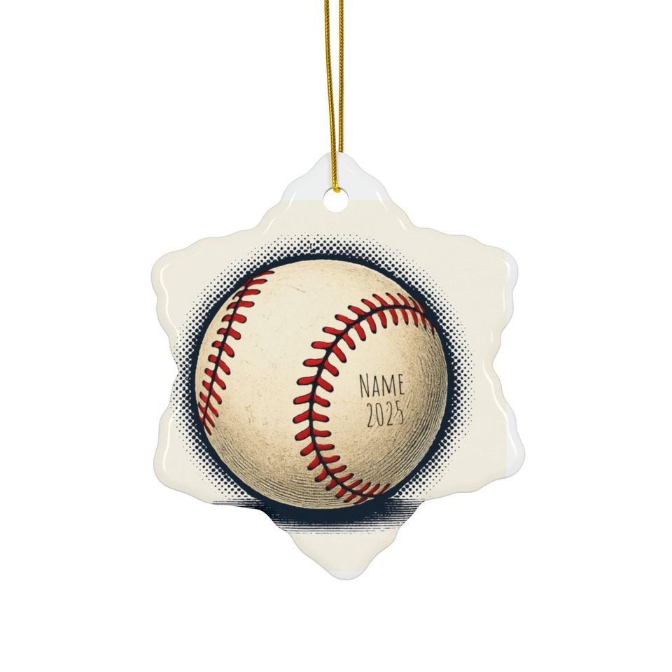 Vintage Baseball Ceramic Ornament | Round Holiday Keepsake (personalize)