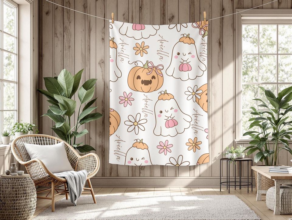 Halloween Ghost & Pumpkin Plush Blanket - Autumn Decor
