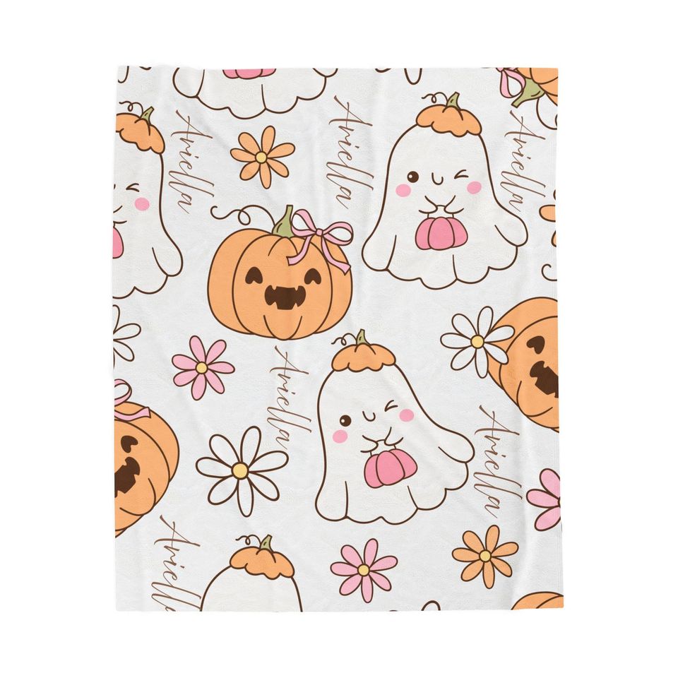 Halloween Ghost & Pumpkin Plush Blanket - Autumn Decor