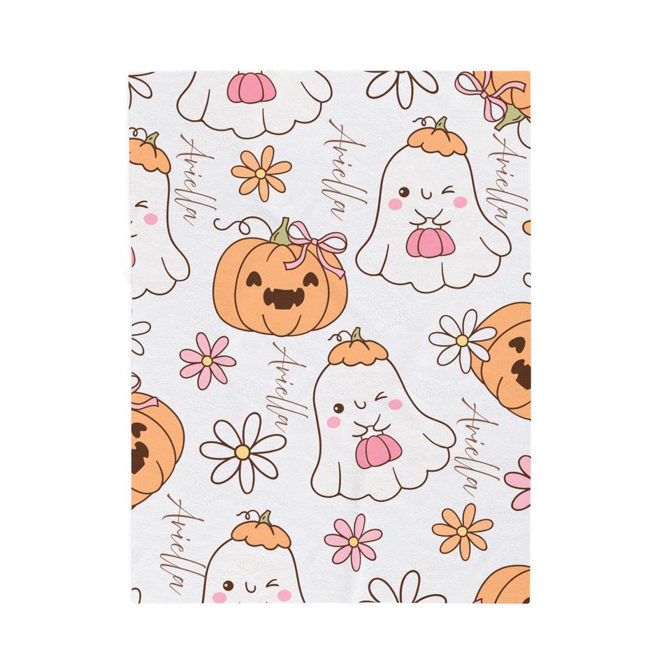Halloween Ghost & Pumpkin Plush Blanket - Autumn Decor