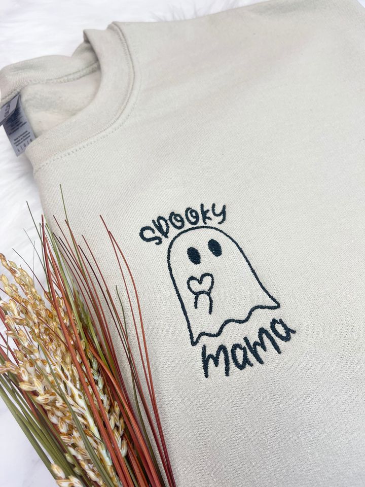 Halloween Sweatshirt Embroidered, Spooky Mama Sweatshirt