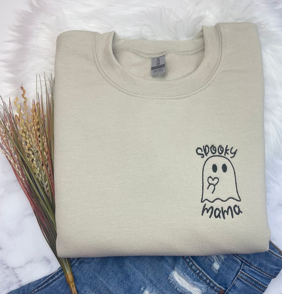 Halloween Sweatshirt Embroidered, Spooky Mama Sweatshirt