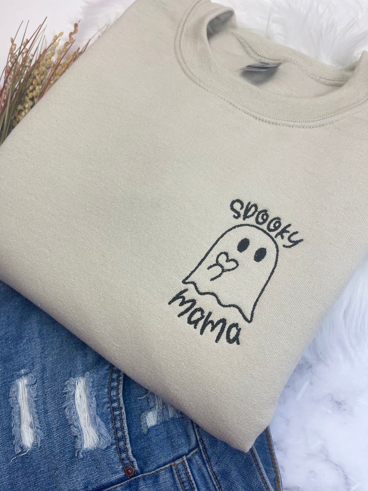 Halloween Sweatshirt Embroidered, Spooky Mama Sweatshirt