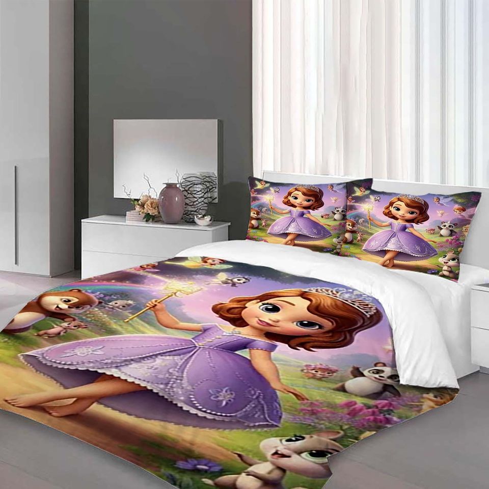 Gift Christmas Quilt Cover Set Princesa Sofia 3-Piece Queen Bedding Includes Duvet Cover